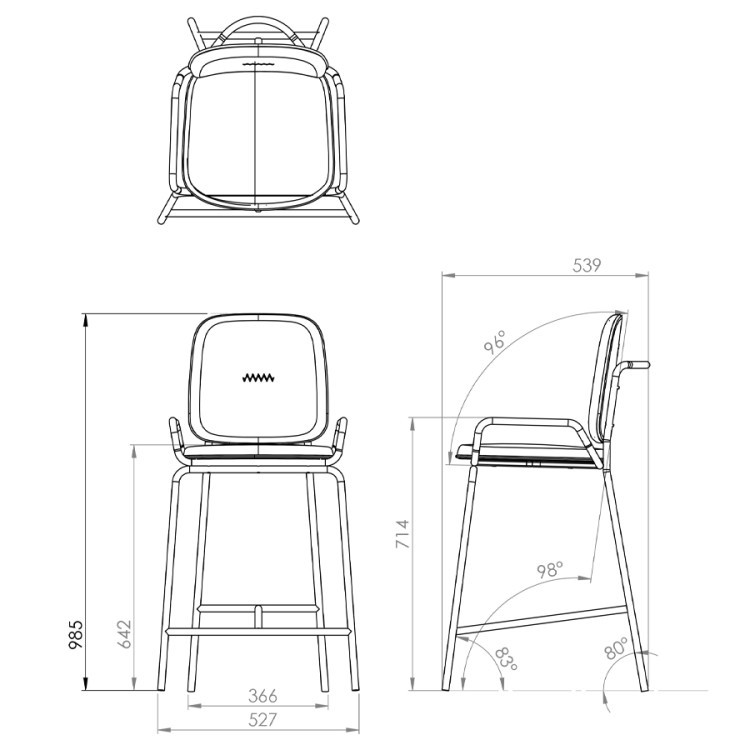 Стул полубарный ror, 2 frame, велюр, черный/серый (75301) Стул полубарный ror, 2 frame, велюр, черный/серый (75301)