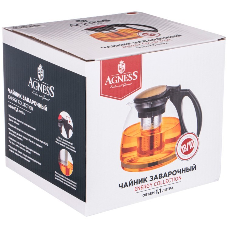 Чайник заварочный agness с фильтром из нжс 1100 мл. Agness (884-032)