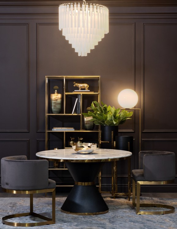 Стол обеденный иск.мрам Bianca Luna/черн.мет d120*75 (TT-00005997)