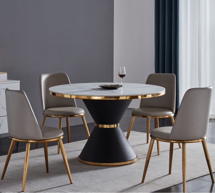 Стол обеденный иск.мрам Bianca Luna/черн.мет d120*75 (TT-00005997)