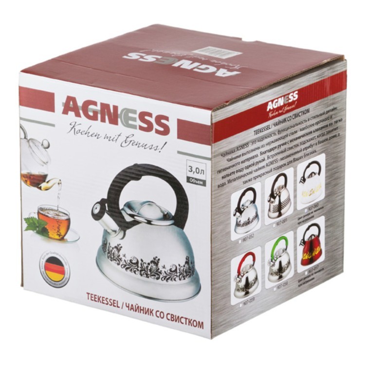 Чайник agness со свистком, 3 л индукцион. дно, индикатор нагрева Agness (907-058)