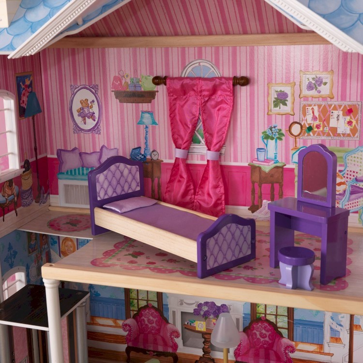 Деревянный кукольный домик "Мечта", с мебелью 14 предметов в наборе, свет, звук, для кукол 30 см (65823_KE)