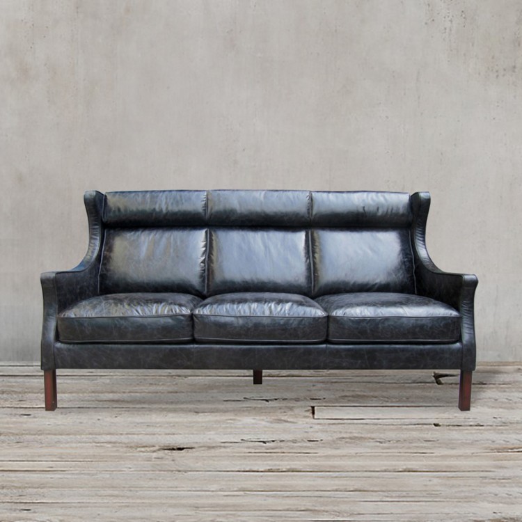 Диван S0001-3D/black, обивка кожа, ножки дерево, Black, ROOMERS FURNITURE