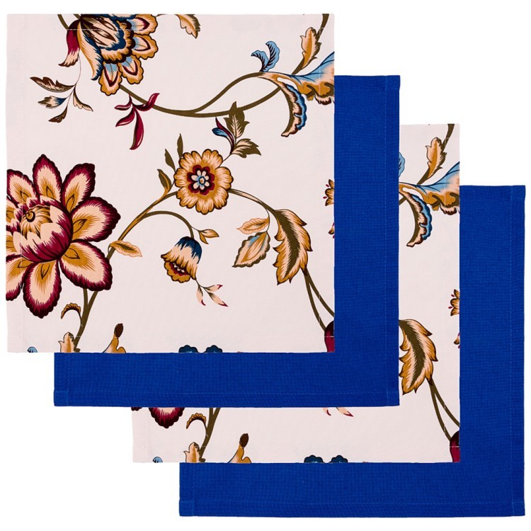Комплект салфеток из 4-х шт " восточные цветы" 40х40см , 100% хб, кремовая+синяя SANTALINO (850-877-8)