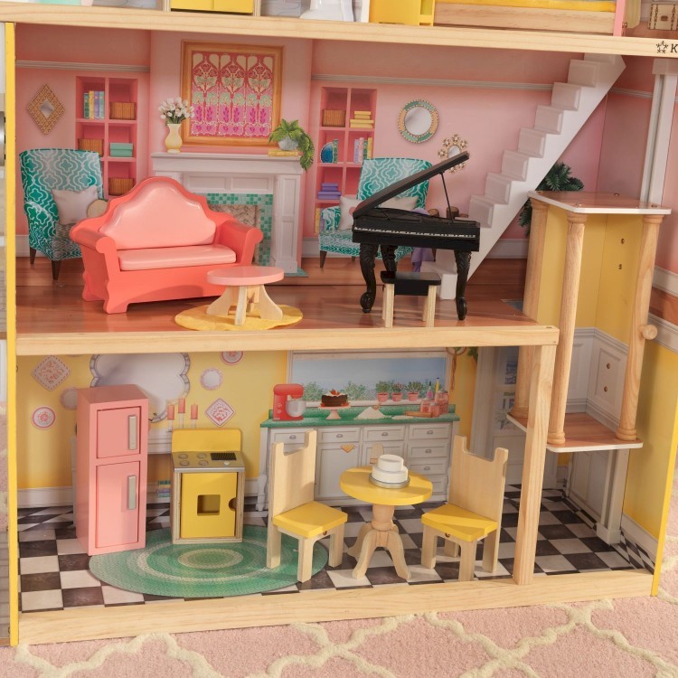 Деревянный кукольный домик "Особняк Лола", с мебелью 30 предметов в наборе, свет, звук, для кукол 30 см (65958_KE)