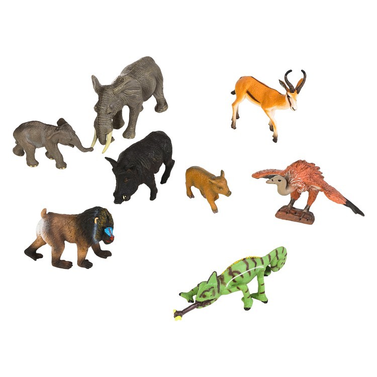 Набор фигурок животных серии "Мир диких животных": стервятник, 2 кабана, 2 слона, обезьяна, хамелеон,  антилопа (набор из 8 фигурок) (MM211-259)
