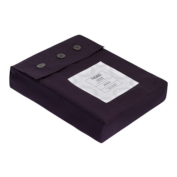 Простыня на резинке из стираного перкаля сливового цвета из коллекции essential, 160х200х30 см (77765)