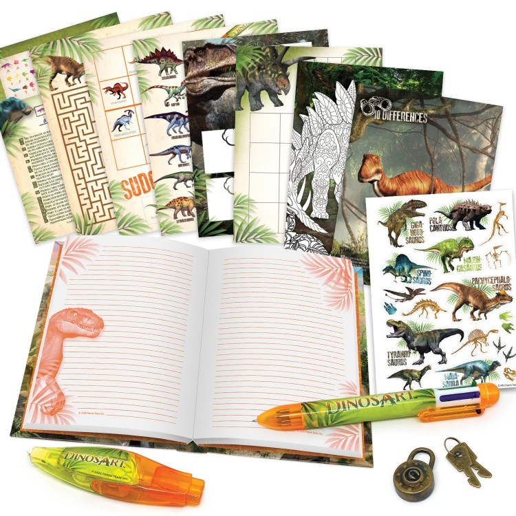 Серия Dino: Личный дневник для хранения секретов (44 страницы с заданиями, 150 разлинованных страниц, 6-цветная ручка, ручка-аппликатор) (15053_NSDA)