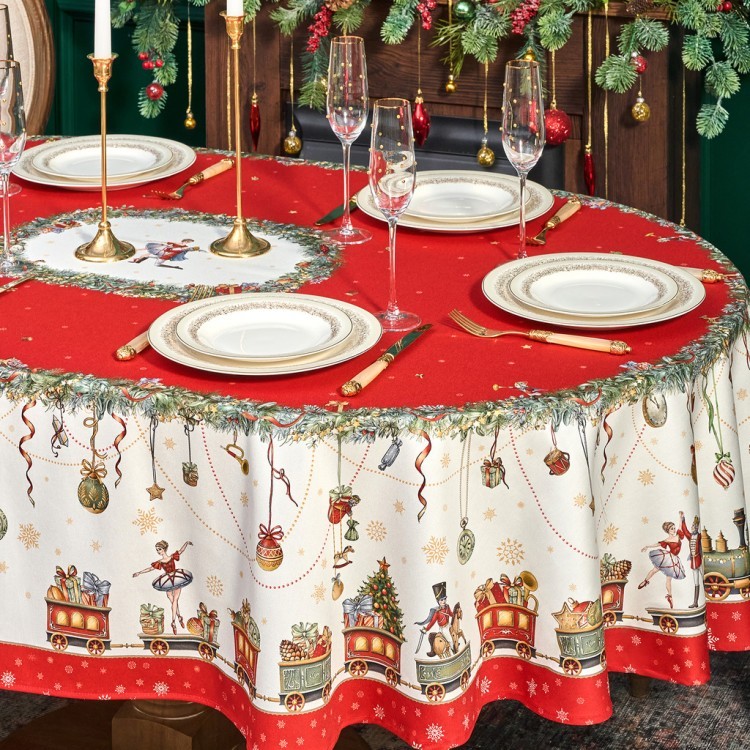 Скатерть овальная "щелкунчик"160х220см ,красный, 100% хлопок,твил, пропитка Lefard (850-762-41)