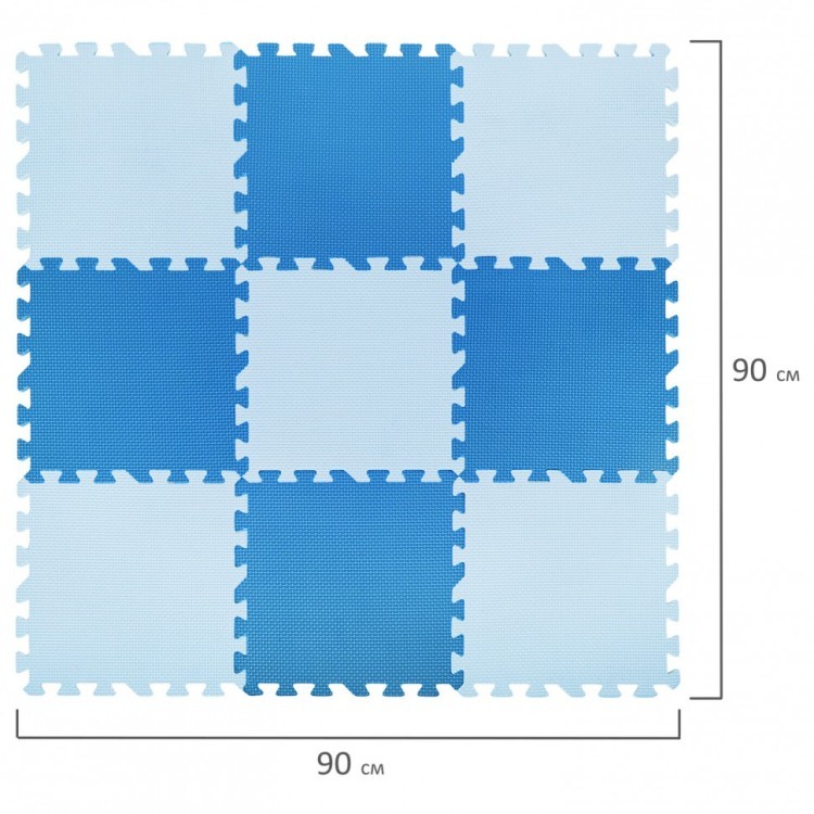 Коврик-пазл напольный 0,9х0,9 м мягкий синий 9 элем 30х30 см 1 см ЮНЛАНДИЯ 664662 (1) (95510)