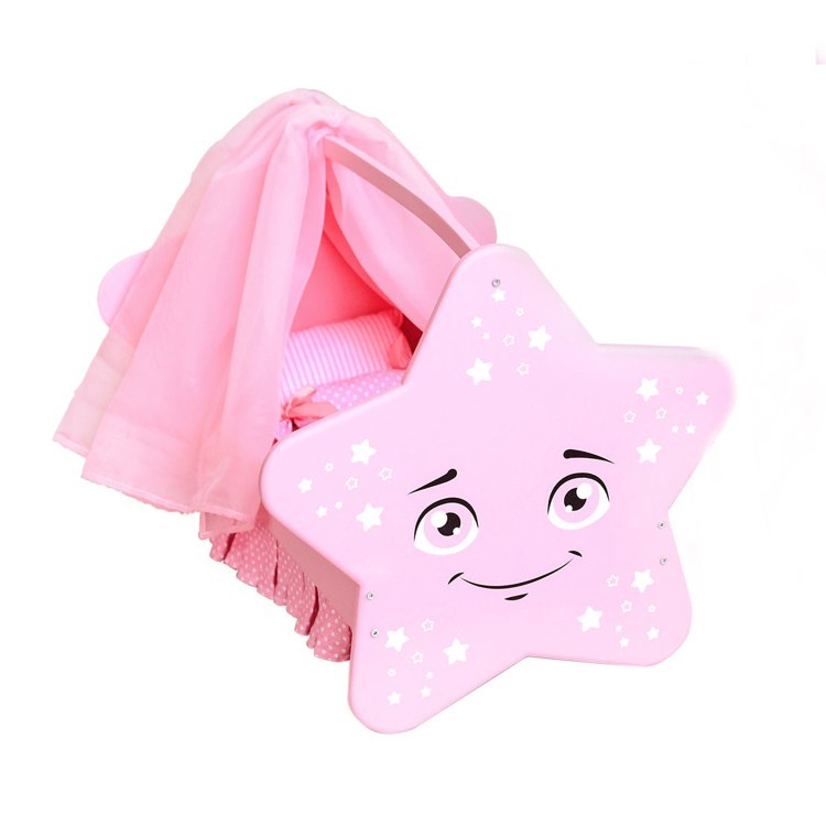 Колыбель для кукол "Звездочка" с постельным бельем и балдахином, цвет: розовый (PFD120-62)
