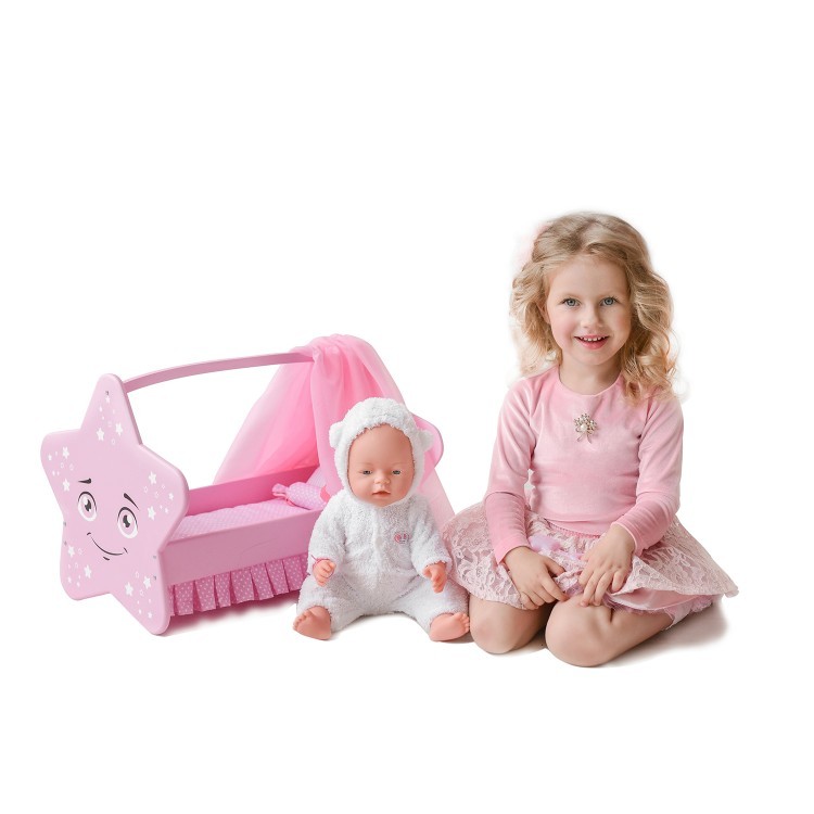 Колыбель для кукол "Звездочка" с постельным бельем и балдахином, цвет: розовый (PFD120-62)