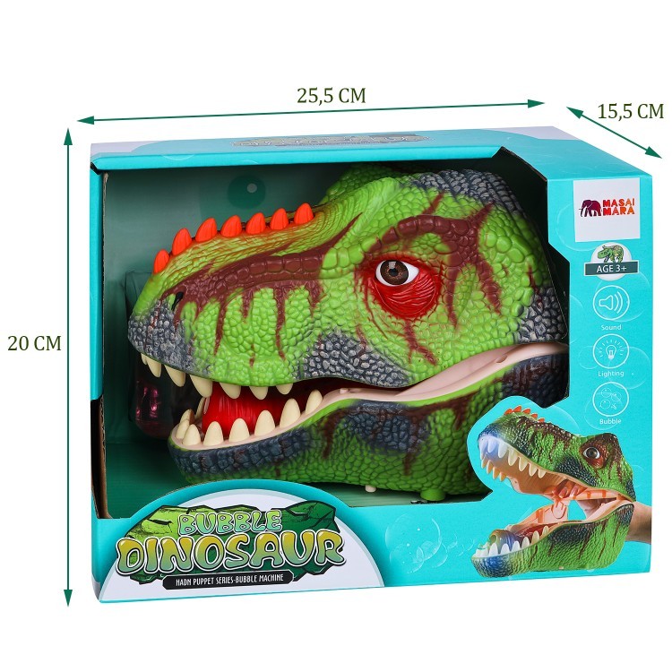Тираннозавр (Тирекс) серии "Мир динозавров" - Игрушка на руку, генератор мыльных пузырей, зеленый (MM219-369)