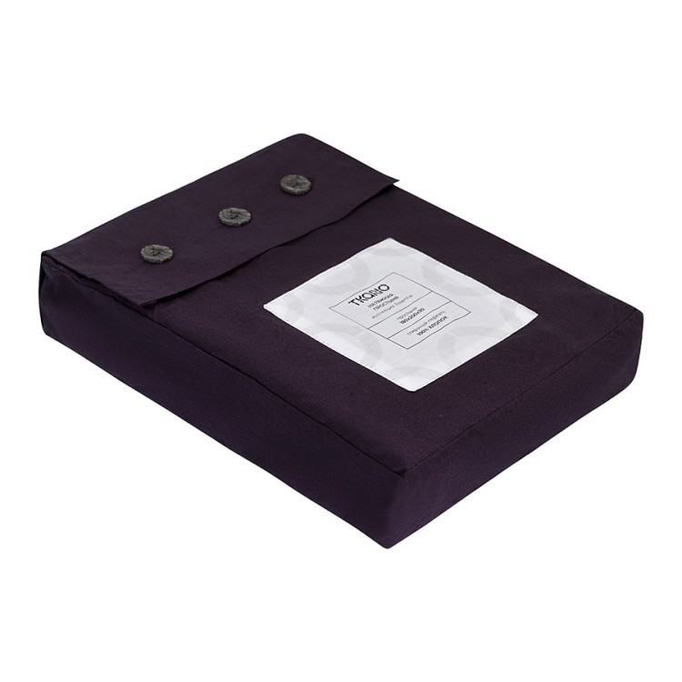 Простыня на резинке из стираного перкаля сливового цвета из коллекции essential, 180х200х30 см (77766)