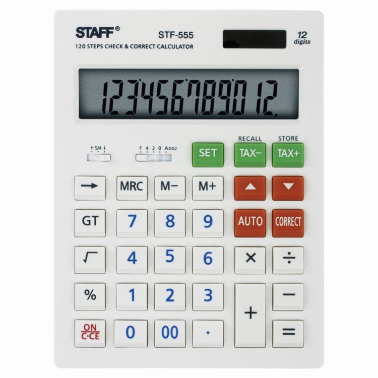 Калькулятор настольный Staff STF-555-White 12 разрядов 250305 (64911)