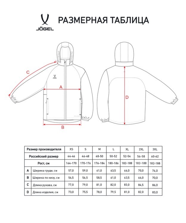Куртка ветрозащитная JOGEL PREMIER PerFormPROOF FZ Rain Jacket, черный (2126316)