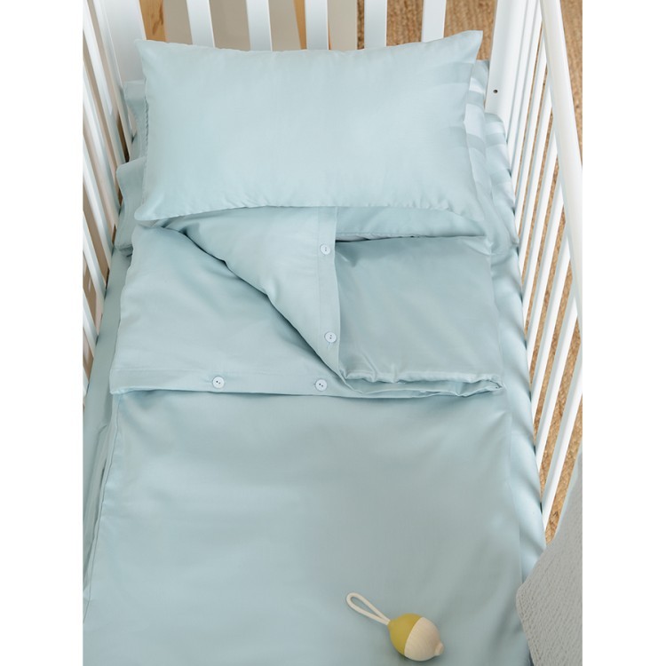 Комплект детского постельного белья из сатина голубого цвета из коллекции essential, 110х140 см (71537)