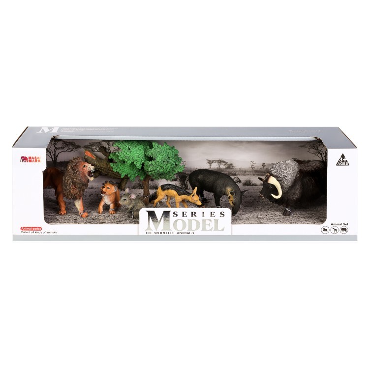 Набор фигурок животных серии "Мир диких животных": крокодил, 2 льва, шиншилла, шакал, муравьед, овцебык (набор из 8 предметов) (MM211-261)