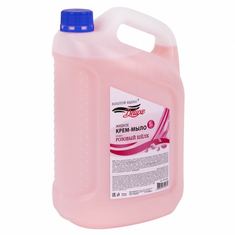 Мыло-крем жидкое DELUXE 5 л Золотой Идеал "Розовый шелк" перламутровое 607498 (1) (90240)