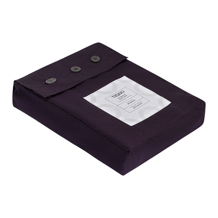 Простыня на резинке из стираного перкаля сливового цвета из коллекции essential, 200х200х30 см (77767)