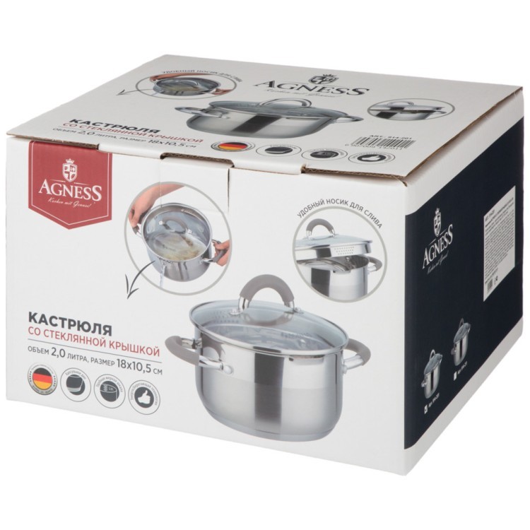 Кастрюля agness "profi home" со стеклянной крышкой, 2,0л 18x10.5 см Agness (914-201) Кастрюля agness "profi home" со стеклянной крышкой, 2,0л 18x10.5 см Agness (914-201)