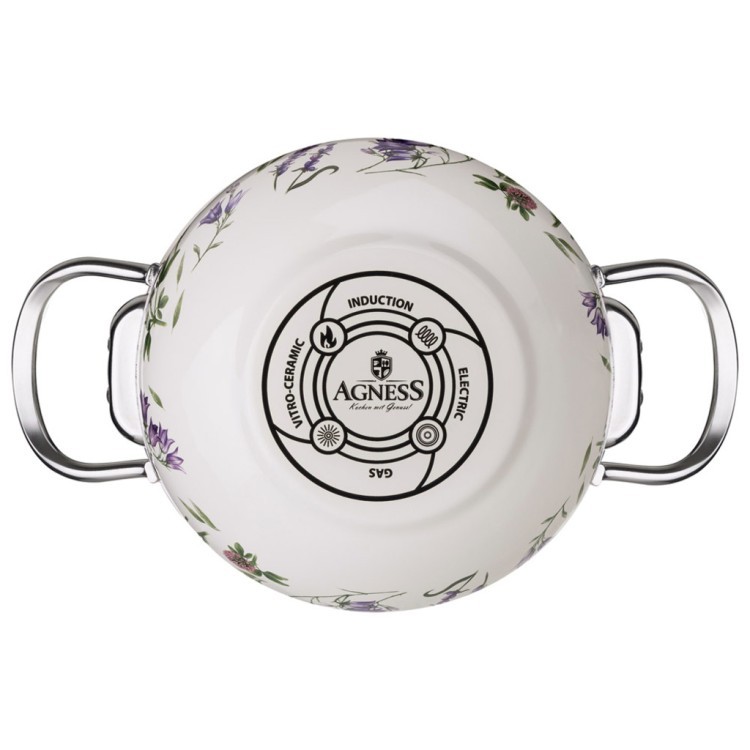 Кастрюля agness эмалированная со стеклянной крышкой серия "flower story", 1,5 л диа. 16см Agness (943-095)