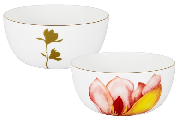 Салатник, 14х7 см, 750 мл, фарфор F, белый, с золотистым кантом, Магнолия, Flowers - AL-706M-E11 Anna Lafarg Emily