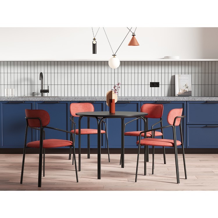 Стул ror, round, велюр, черный/темно-красный (74439)