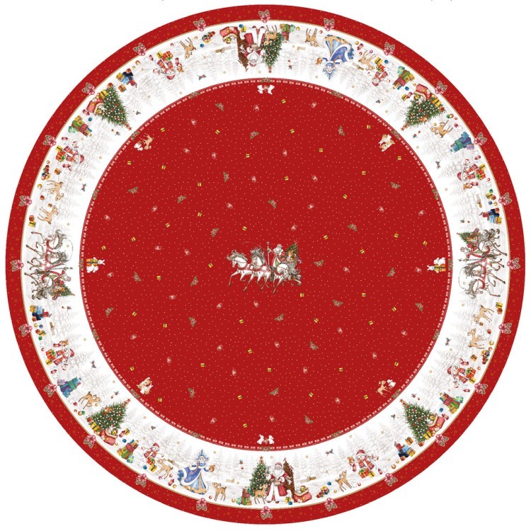 Скатерть круглая "с новым годом" 220см ,красный, 100% хлопок, твил, с пропиткой Lefard (850-763-26)