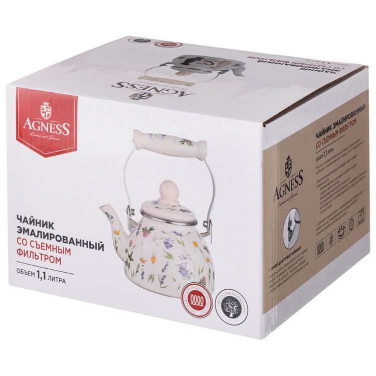 Чайник agness эмалированный со съемным фильтром из нжс серия "flower story", 1,1 л Agness (943-091)