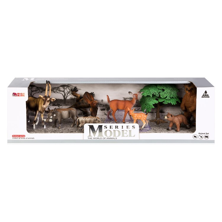 Набор фигурок животных серии "Мир диких животных": антилопа, ящерица, 2 бородавочника, 2 оленя, 2 медведя (набор из 9 предметов) (MM211-263)