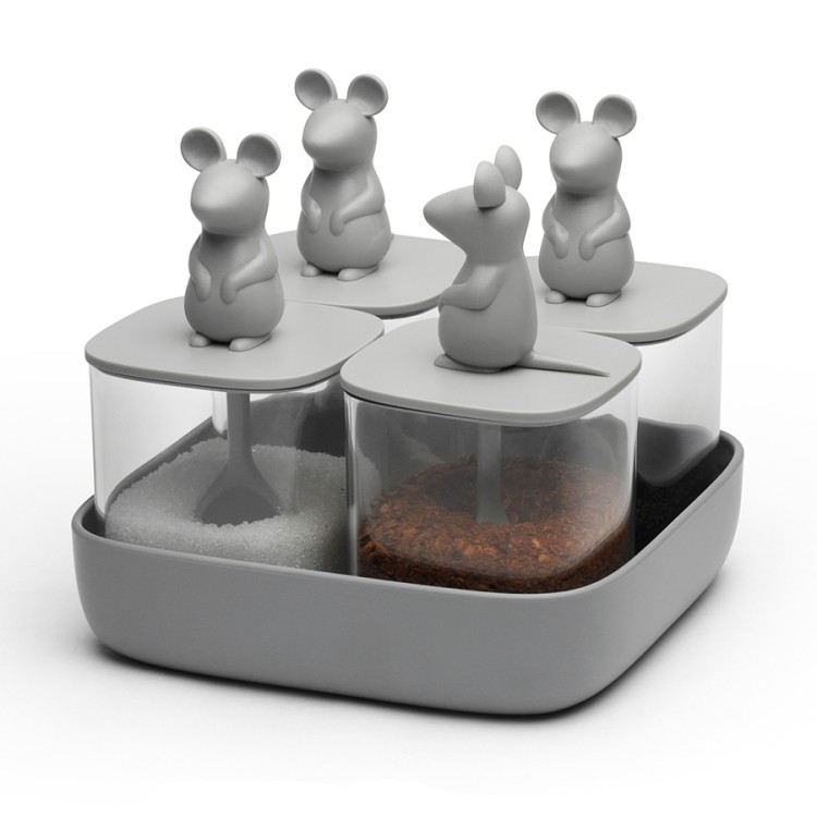 Набор банок для сыпучих продуктов lucky mouse seasoning, 4 шт. (72248)