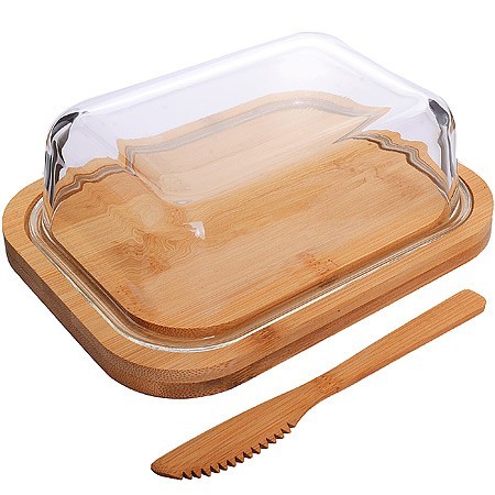 Масленка стекло-бамбук с ножом МВ (30669) Масленка стекло-бамбук с ножом МВ (30669)