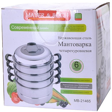 Мантоварка 4х-ярусная 12л 32см нерж/ст МВ (21465) Мантоварка 4х-ярусная 12л 32см нерж/ст МВ (21465)