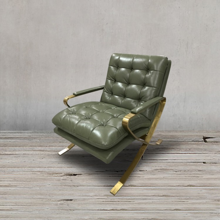 Кресло C0251-1D/B135#Green, Нержавеющая сталь, натуральная кожа, Green/gold, ROOMERS FURNITURE