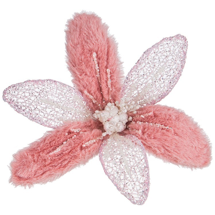 Цветок пуансеттия декоративный  "норка" с клипсой диаметр=15 см цвет:pink Lefard (136-112)