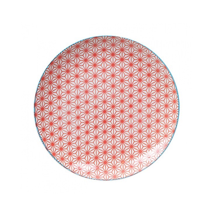 Тарелка 8657, 25,7 см, фарфор, Red/Light Blue Rim, TOKYO DESIGN