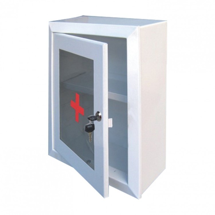 Шкафчик-аптечка металлический навесной ключевой замок стекло 330x280x140 мм 290312 (1) (90900)