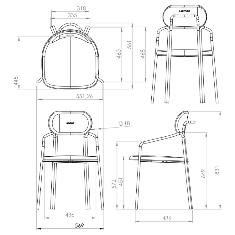 Стул ror, round, рогожка, черный/серый (74441)