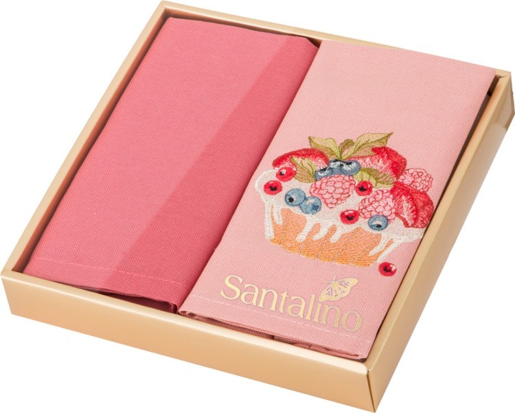 Комплект салфеток 40*40см из 2шт "ягодное пирожное" х/б 100%, молочный/розовый SANTALINO (850-453-17)
