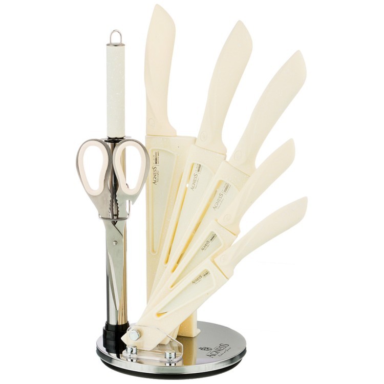 Набор ножей agness с ножницами и мусатом на пластиковой подставке, 8 предметов Agness (911-674)