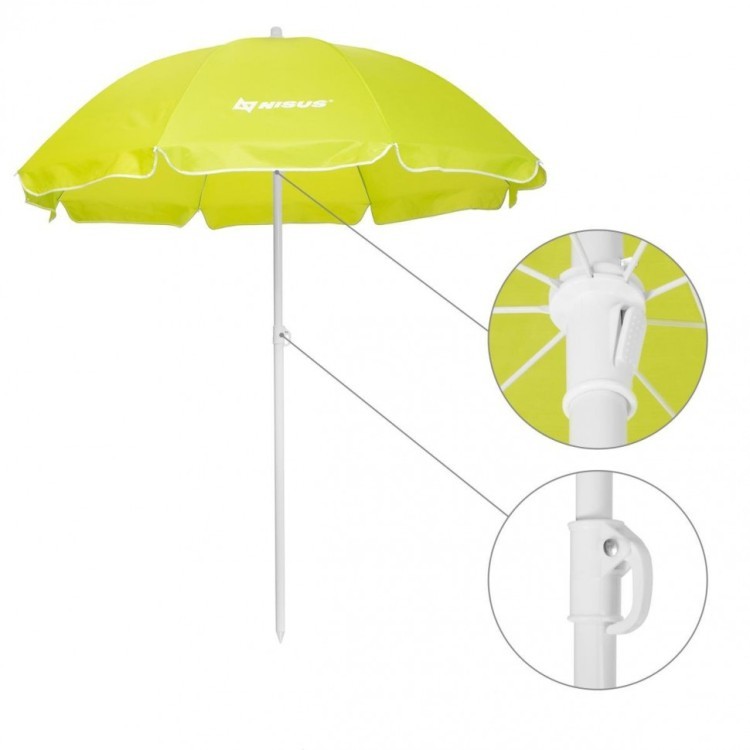 Зонт пляжный Nisus NA-200N-LG d 2,00м с наклоном салатовый 28/32/210D 243522 (92412)
