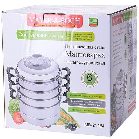 Мантоварка 4х-ярусная 10,5л 30см нерж/ст МВ (21464) Мантоварка 4х-ярусная 10,5л 30см нерж/ст МВ (21464)