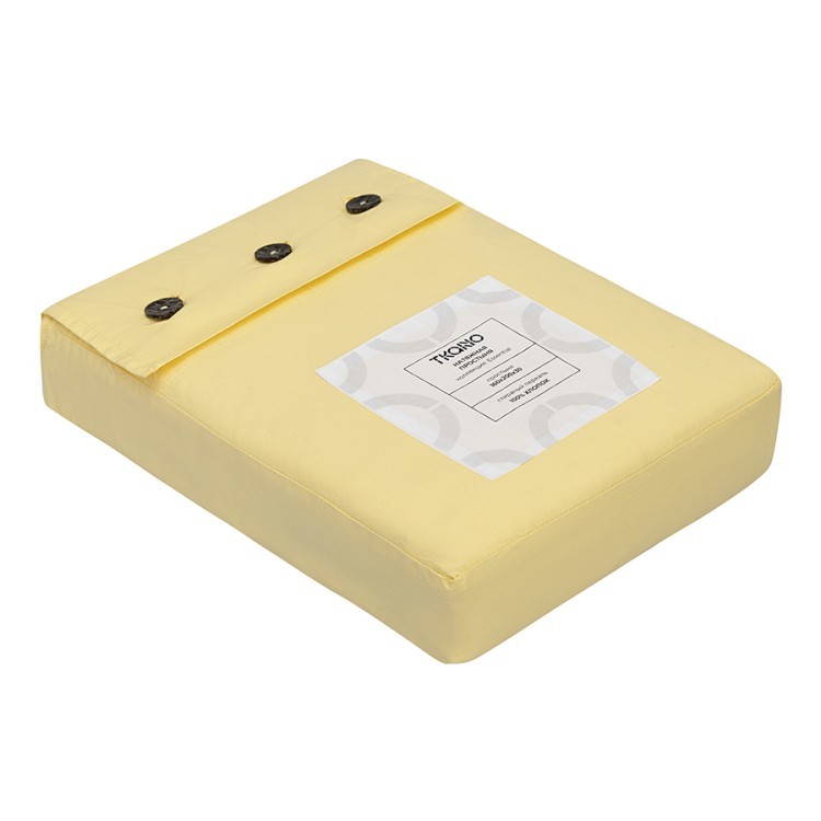 Простыня на резинке из стираного перкаля светло-желтого цвета из коллекции essential, 160х200х30 см (77762)