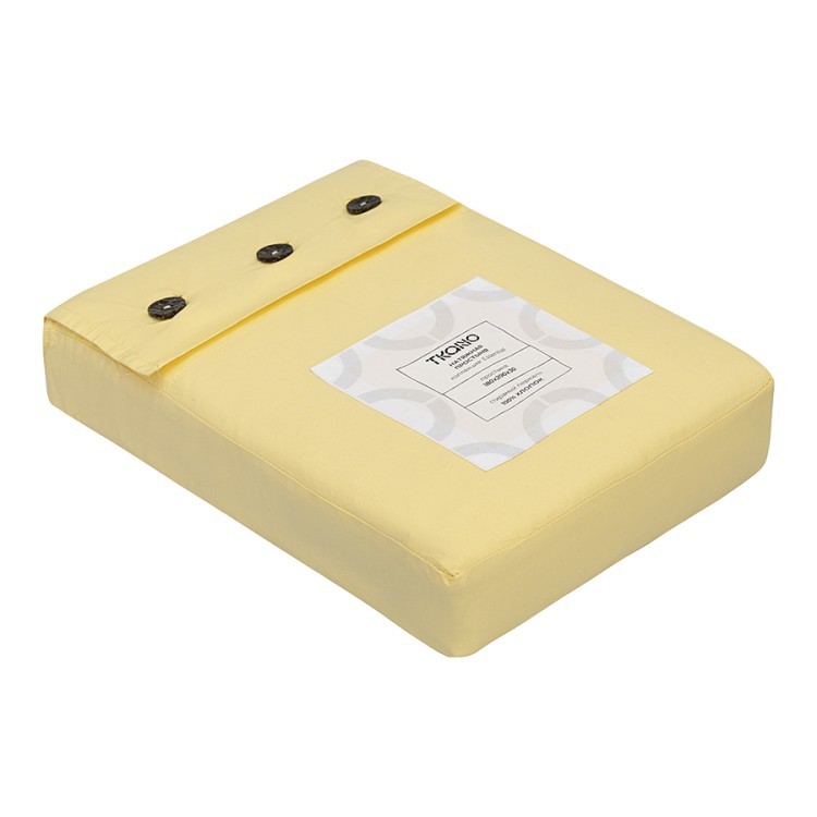 Простыня на резинке из стираного перкаля светло-желтого цвета из коллекции essential, 180х200х30 см (77763)