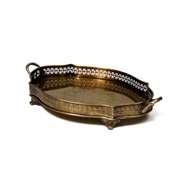 Поднос 8008HNDL/AB, латунь, нержавеющая сталь, Antique brass, ROOMERS TABLEWARE