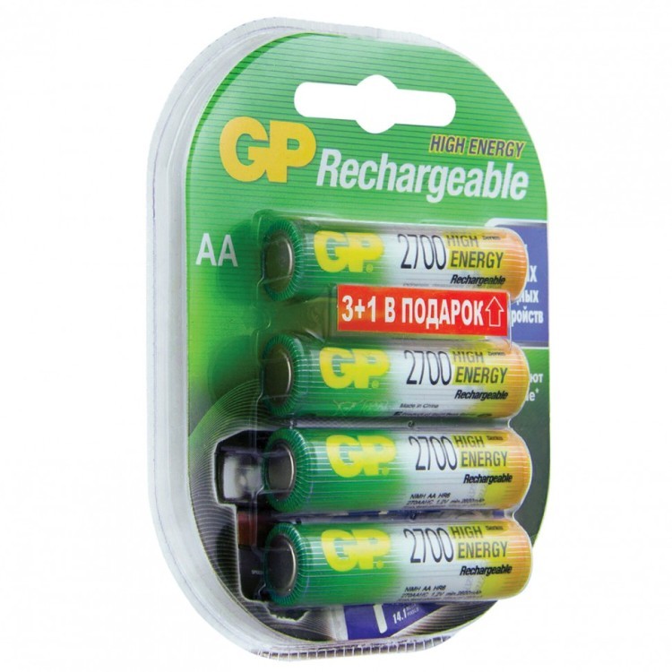 Батарейки аккумуляторные GP АА HR6 Ni-Mh 2600 mAh 4 шт ПРОМО 3+1 блистер 456693 (1) (94272)