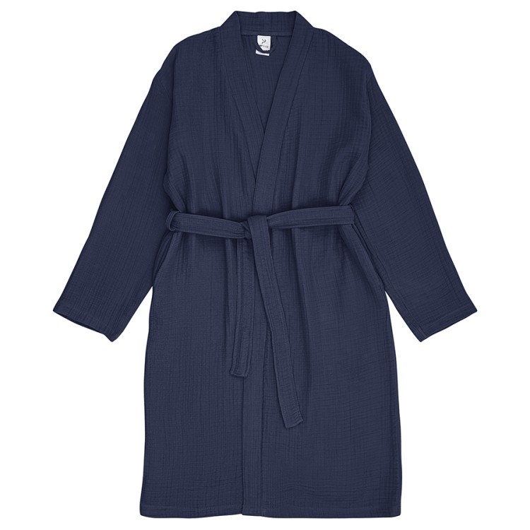 Халат из многослойного муслина темно-синего цвета из коллекции essential, размер m (75395)