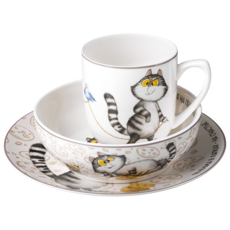 Набор посуды lefard "счастье есть" 3 пр.: кружка 400 мл, тарелка 20,5 см, салатник 15,5*5 см 600 мл Lefard (85-2091)