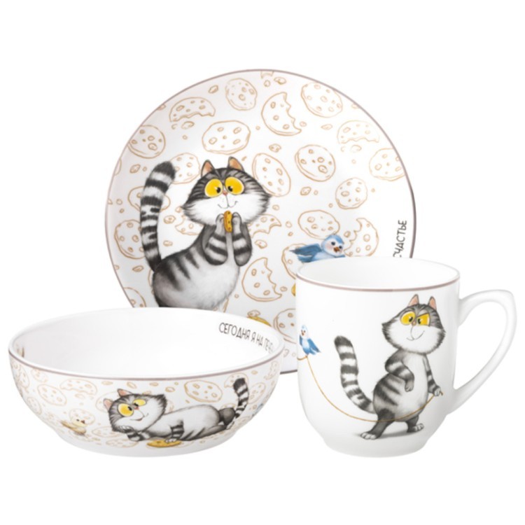 Набор посуды lefard "счастье есть" 3 пр.: кружка 400 мл, тарелка 20,5 см, салатник 15,5*5 см 600 мл Lefard (85-2091)